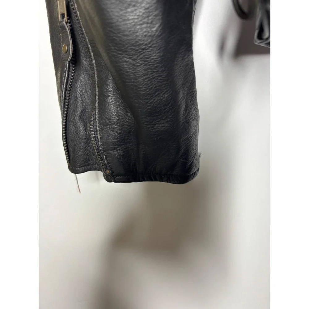 Mens‎ Black Genuine Leather Motorcycle Jacket Side Lace Up Biker Size 52 YKK Zip